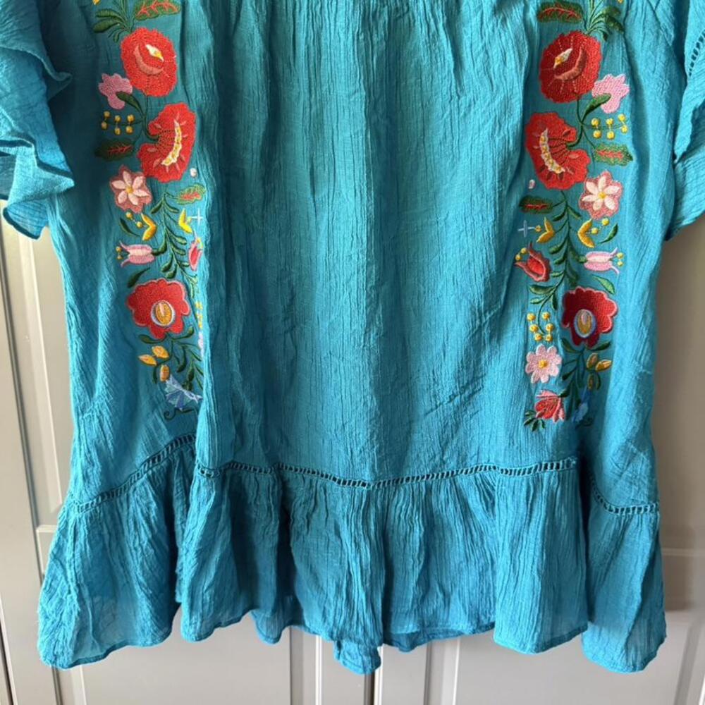 Umgee Blue Blouse with Floral Embroidery - Picture 5 of 14
